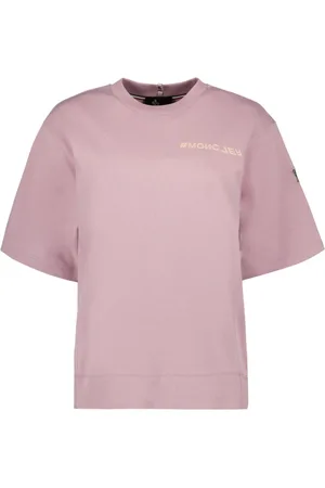 Moncler Tops, Dames, Roze, M, Katoen, Logo Oversized T-shirt met Ronde Hals
