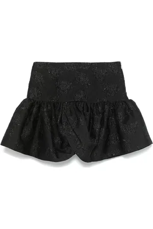 ROTATE Rokken, Dames, Zwart, S, Polyester, Zwarte Jacquard Rok met Bloemmotief en Ballonmodel