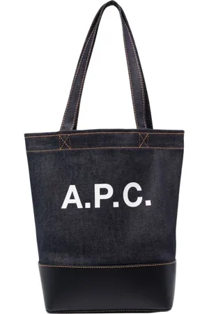 A.P.C. Tassen, Dames, Blauw, ONE Size, Katoen, Marineblauwe katoenen leren tote bag