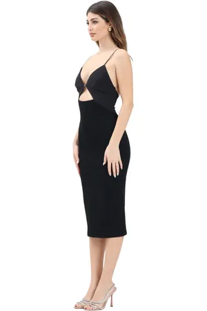 Elisabetta Franchi Kleedjes, Dames, Zwart, M, Zwart Jacquard Cut-Out Midi Jurk