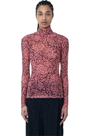 DRIES VAN NOTEN Tops, Dames, Roze, M, Bloemenprint Mesh Top