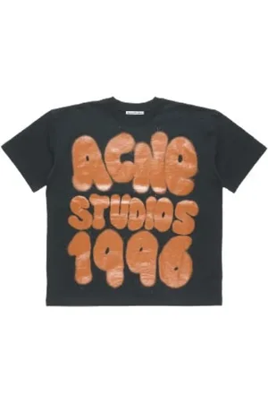 Acne Studios Tops, Dames, Zwart, S, Katoen, 1996 Logo T-shirt - Relaxed Fit