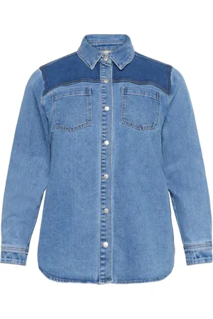 Kaffe Blouses & Shirts, Dames, Blauw, XL, Denim, Denim shirt met zakken en kraag