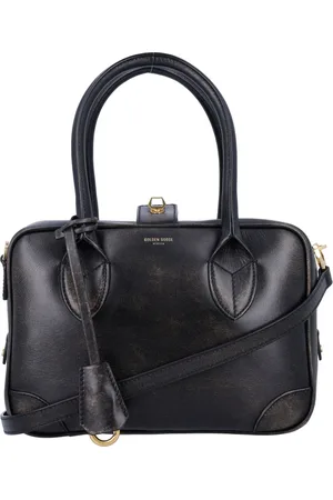 Golden Goose Tassen, Dames, Zwart, ONE Size, Katoen, Zwarte Verweerde Leren Handtas