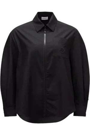 Moncler Jassen, Dames, Zwart, S, Katoen, Zwart Poplin Zip-Up Shirt Lichtgewicht Katoen