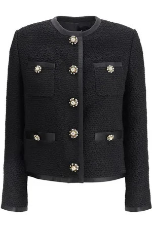 Dolce & Gabbana Jassen, Dames, Zwart, L, Tweed, Bouclé korte jas met juweelknopen
