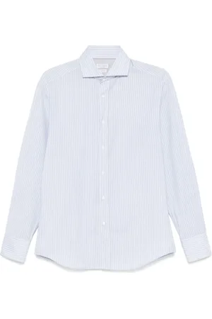 Brunello Cucinelli Overhemden, Heren, Blauw, 2Xl, Lichtgrijs Button-Up Overhemd