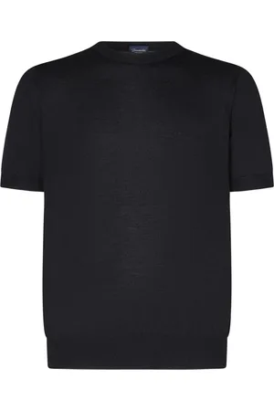 DRUMOHR Tops, Heren, Zwart, L, Wol, Luxe Zwarte T-shirt Geribbelde Afwerking