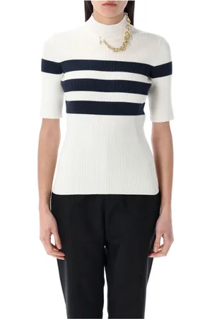 Jean Paul Gaultier Truien, Dames, Wit, L, Polyester, Gestreepte Gebreide Top Wit Ss 25