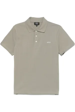 A.P.C. Tops, Heren, Groen, L, Katoen, Polo Shirt met Logo Borduurwerk en Korte Mouwen