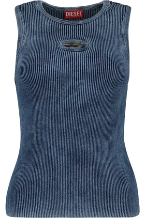 Diesel Tops, Dames, Blauw, M, Katoen, Geribbelde Mouwloze Top