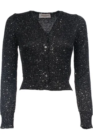 ERMANNO SCERVINO Truien, Dames, Zwart, S, Pailletten, Kort vest met pailletten en geribbelde boorden