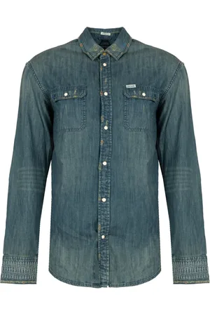 Guess Overhemden, Heren, Blauw, S, Denim, Faded Denim Shirt