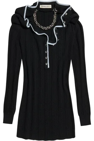 Y / PROJECT Kleedjes, Dames, Zwart, M, Elegante Zwarte Midi Jurk