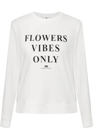 Elisabetta Franchi Tops, Dames, Wit, M, Satijn, Sweatshirt met contrasterende letters en satijnen banden