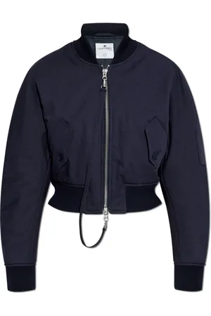 Courrèges Jassen, Dames, Blauw, M, Leer, Cropped Scuba Bomberjack