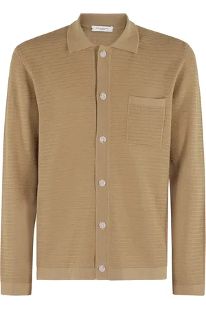 Paolo Pecora Truien, Heren, Bruin, XL, Katoen, Gehaakt Gebreid Shirt Beige