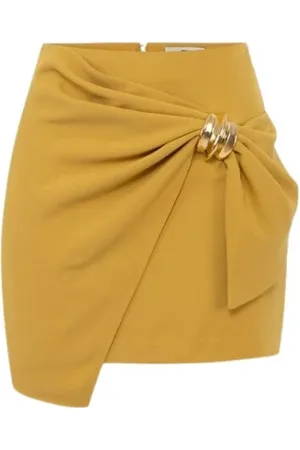 Elisabetta Franchi Rokken, Dames, Geel, S, Satijn, Fluid Crêpe Rok met Macro Strik