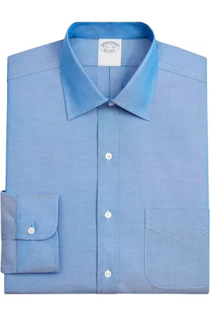 Brooks Brothers Overhemden, Heren, Blauw, M, Katoen, Blauw Regular Fit Strijkarm Katoenen Overhemd met Stretch en Ainsley Kraag