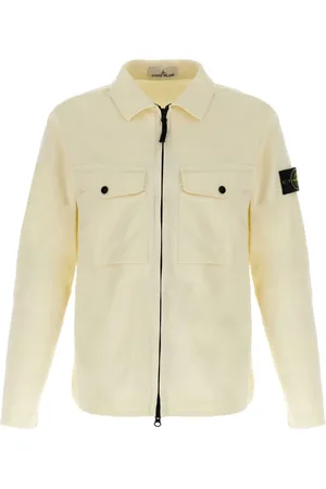 Stone Island Jassen, Heren, Wit, S, Katoen, Witte Jassen met Dubbele Ritssluiting