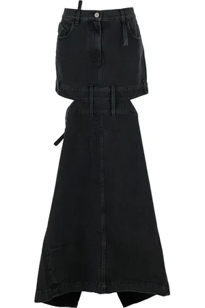 The Attico Rokken, Dames, Zwart, W28, Denim, Zwarte Denim Midi Rok met Hoge Taille
