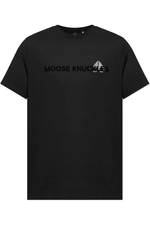 Moose Knuckles Tops, Heren, Zwart, 2Xl, Katoen, T-shirt met logo en fluwelen afwerking