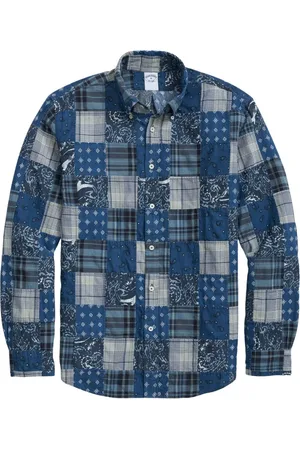 Brooks Brothers Overhemden, Heren, Blauw, L, Katoen, Cotton Madras Patchwork Button Down Shirt