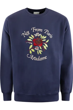 Drôle de Monsieur Sweatshirts & Hoodies, Heren, Blauw, L, Floral Slogan Sweatshirt