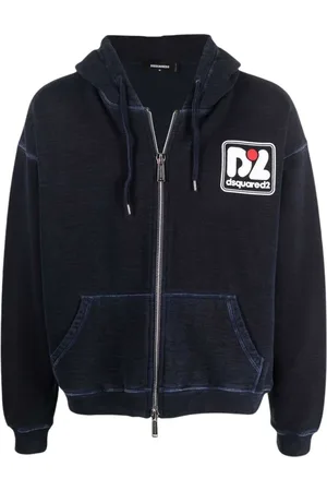 Dsquared2 Sweatshirts & Hoodies, Heren, Blauw, S, Katoen, Zip-Up Trainingsweater met Vervaagd Logo