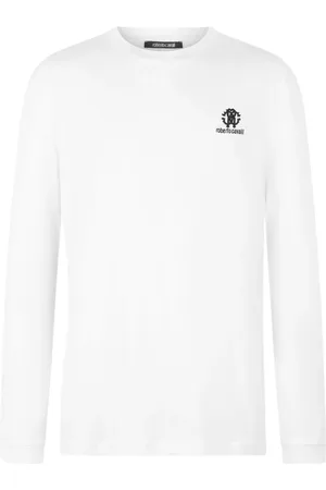 Roberto Cavalli Tops, Heren, Wit, XL, Katoen, Monogram T-shirt met lange mouwen van katoen