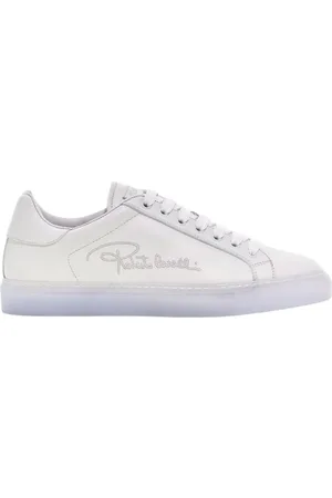 Roberto Cavalli Schoenen, Heren, Wit, 45 EU, Leer, Witte Logo Sneakers Gemaakt in Italië