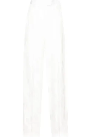 The Attico Broeken, Dames, Wit, 2Xs, Satijn, Logo Broek