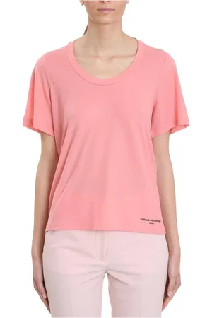 Stella McCartney Tops, Dames, Roze, S, Katoen, Logo Scoop Neck T-Shirt