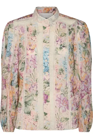 ZIMMERMANN Blouses & Shirts, Dames, Veelkleurig, XS, Linnen, Linnen Top met All-Over Print