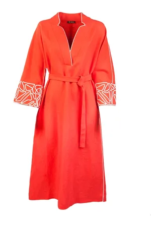 Loro Piana Kleedjes, Dames, Rood, S, Linnen, Linnen Rode Maxi Jurk