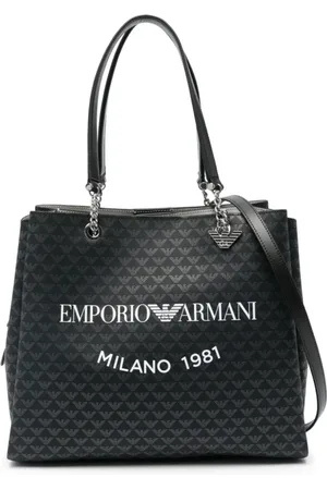 Emporio Armani Tassen, Dames, Zwart, ONE Size, Leer, Monogram Logo Print Tas