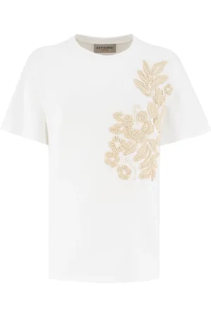 ERMANNO SCERVINO Tops, Dames, Wit, XS, Katoen, Floral Embroidered Cotton T-Shirt