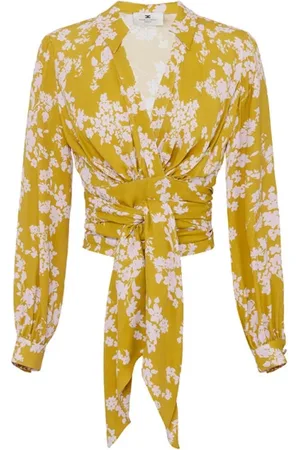 Elisabetta Franchi Blouses & Shirts, Dames, Geel, M, Katoen, Gele Shirt met Puntige Kraag