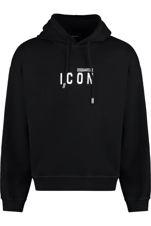Dsquared2 Sweatshirts & Hoodies, Heren, Zwart, M, Katoen, Katoenen Hoodie met Geribbelde Randen en Relaxte Pasvorm