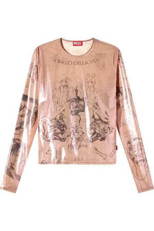 Diesel Tops, Heren, Roze, L, Graphic Print Roze Top met Lange Mouwen