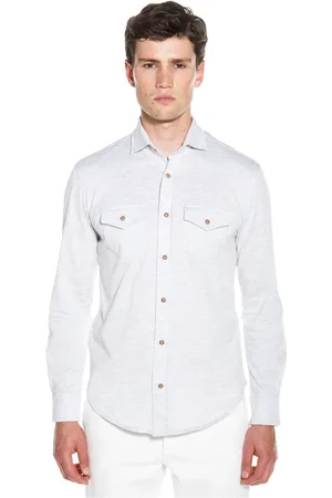 ELEVENTY Overhemden, Heren, Grijs, L, Katoen, Jersey Shirt met Lange Mouwen