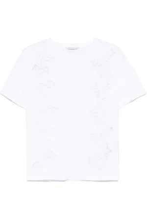 ERMANNO SCERVINO Tops, Dames, Wit, S, Katoen, Witte T-shirt met ronde hals en transparante panelen
