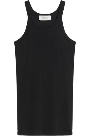 Sportmax Tops, Dames, Zwart, XS, Katoen, Zwarte Geribbelde Haltertop