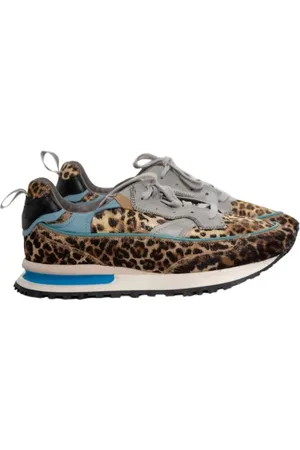 Hidnander Schoenen, Dames, Veelkleurig, 38 EU, Leer, Leopard Threedome Running Sneakers