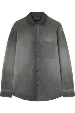 Palm Angels Jassen, Heren, Zwart, M, Zwarte Gewassen Logo Geborduurde Overhemd