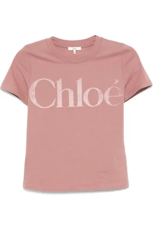 Chloé Tops, Dames, Roze, S, Katoen, Velvet Logo T-Shirt