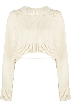 Heron Preston Truien, Dames, Wit, L, Wol, Open-Back Cropped Wollen Trui