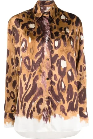 Marni Blouses & Shirts, Dames, Bruin, 2Xs, Shirt met luipaardprint en puntkraag