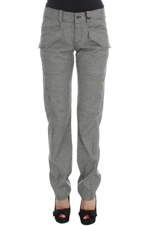 ERMANNO SCERVINO Broeken, Dames, Grijs, S, Katoen, Geruite Zwart & Witte Broek