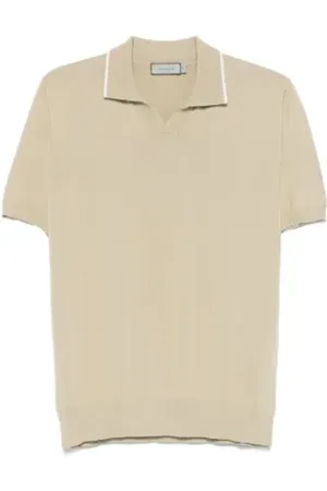 CANALI Tops, Heren, , L, Katoen, V-hals Polo met Korte Mouwen